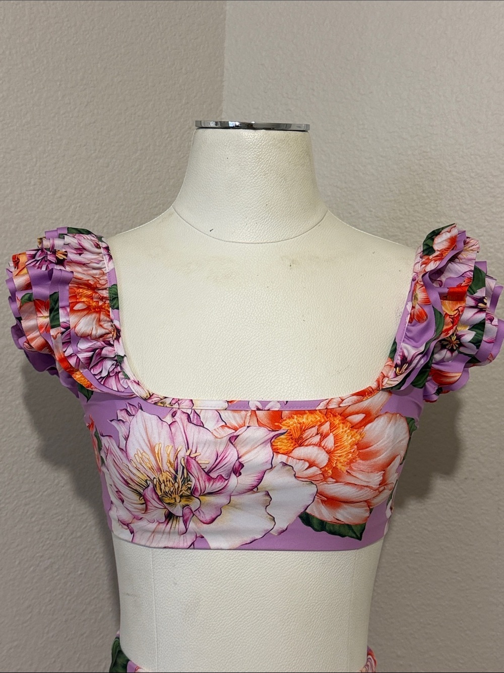 Agua Bendita Arielle Lavender Floral Ruffle Reversible Swimming Suit Set - Picture 3 of 13